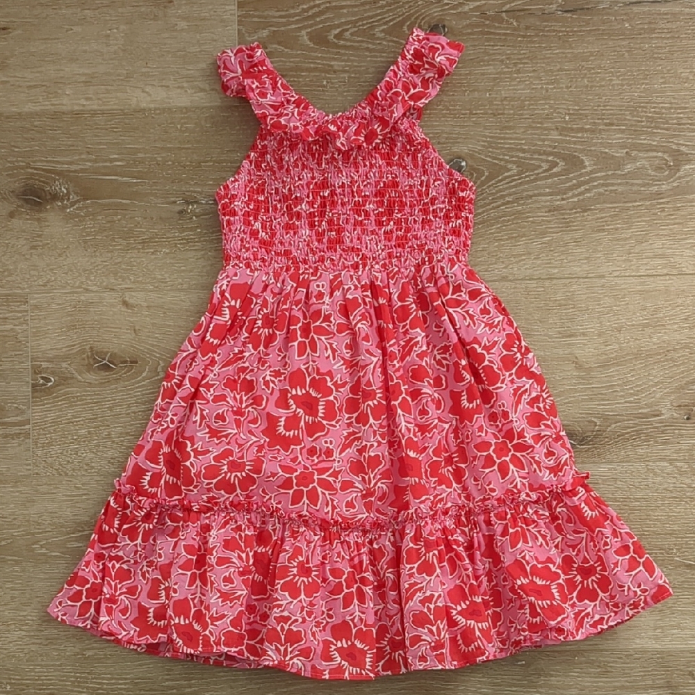 J.Crew Crewcuts Floral Pink & Red Smocked Block Print Sun Dress